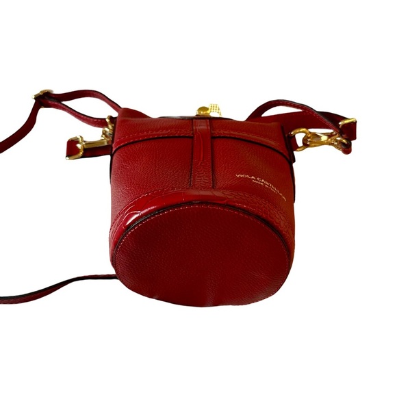 Viola Castellani Italy Red Genuine Leather Bucket Bag - Picture 7 of 8